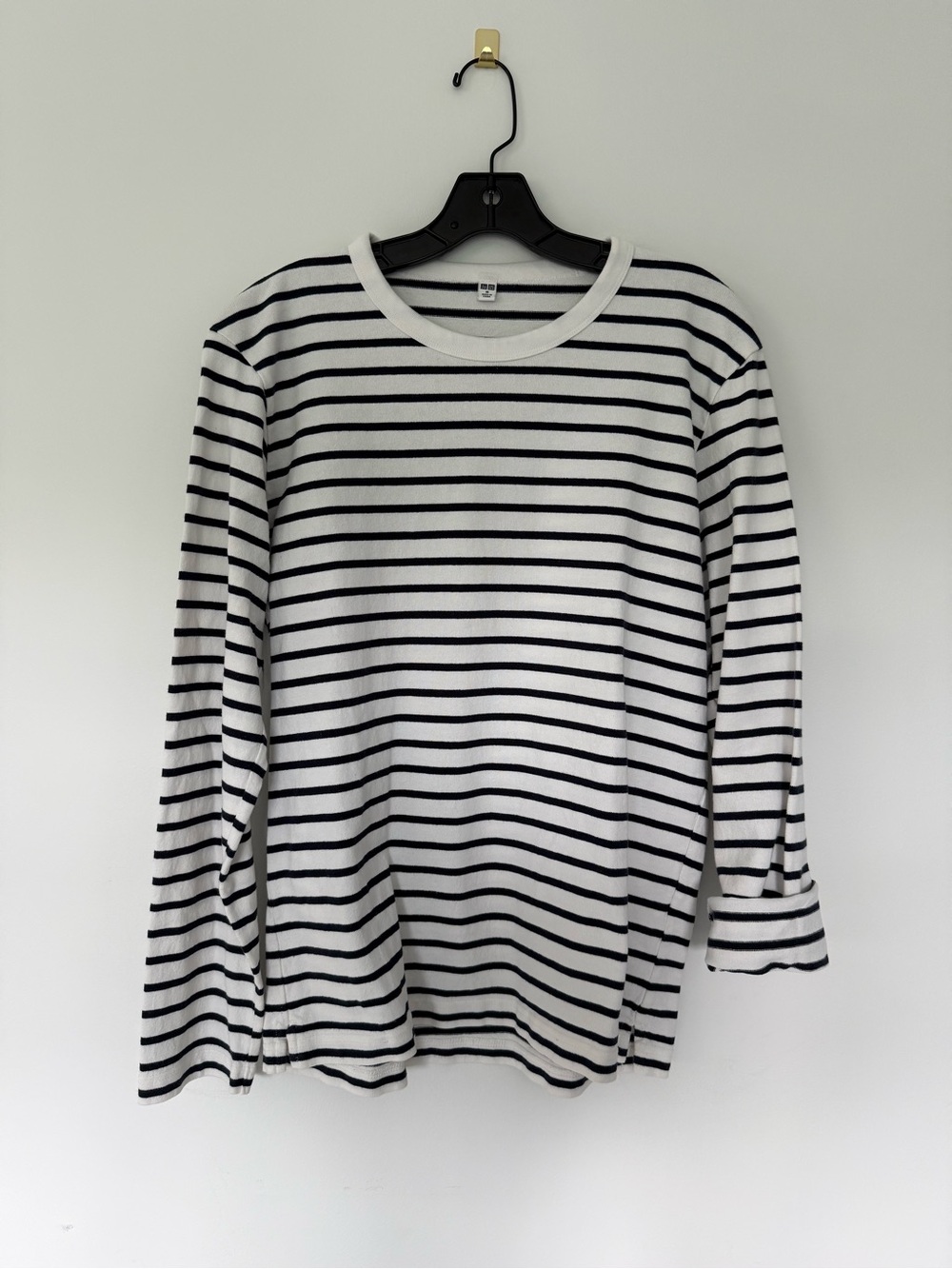 Uniqlo Breton Striped Long Sleeve Cotton Crewneck Top Sweater - White & Black M